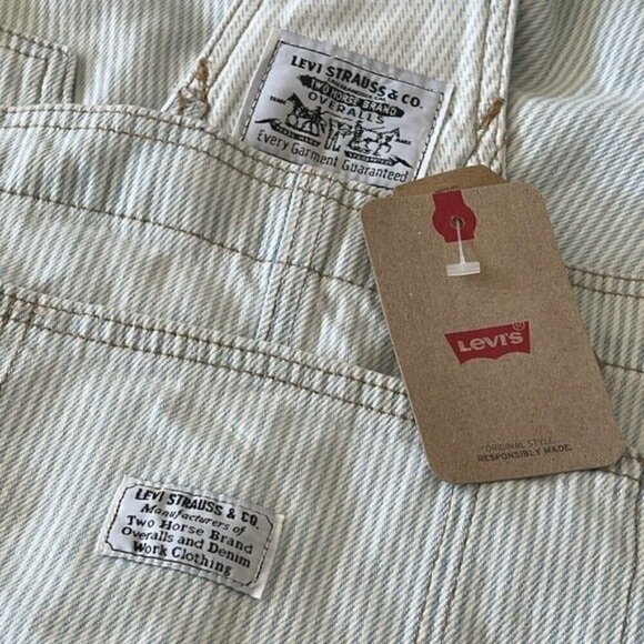 LEVI’S Striped Light Wash Denim Shortalls Size XL NEW - Picture 9 of 11